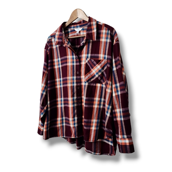 Multicolor Long Sleeve Plaid Button Down Flannel Shirt | Time and Tru - Picture 8 of 8